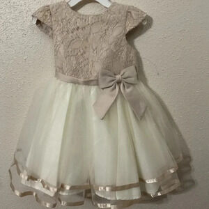 Rare Editions Lace & Taffeta Taupe Little Girls Formal Dress Size 24 Months NWT